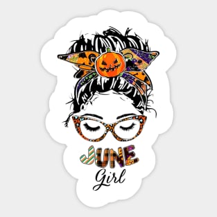 June Girl Halloween Face Wink Eyes Pumpkin Sticker